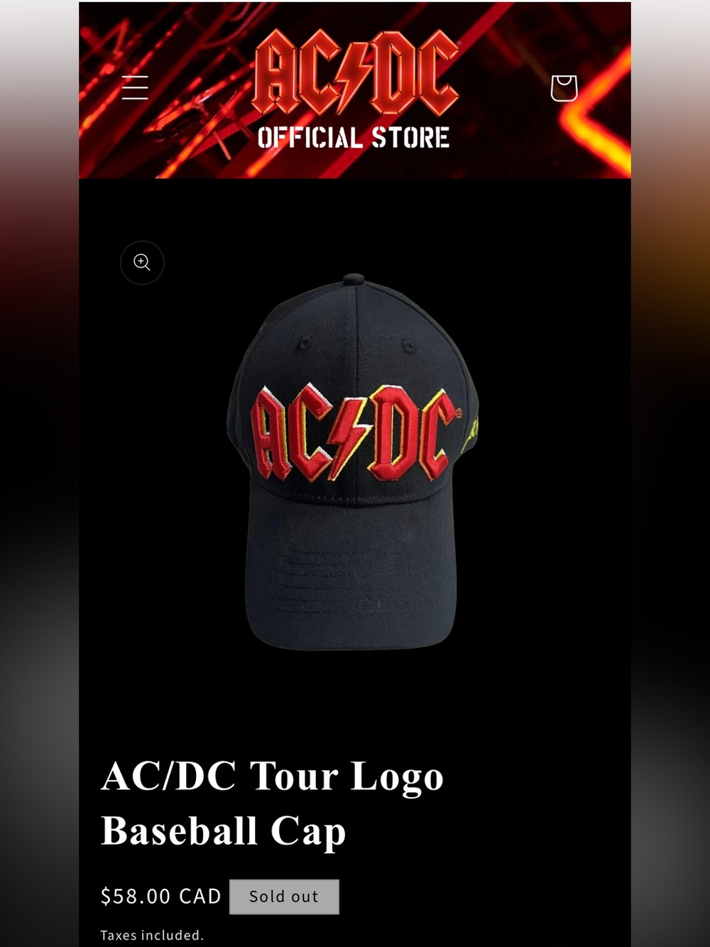 AC/DC Black Cap with Red and Gold Logo